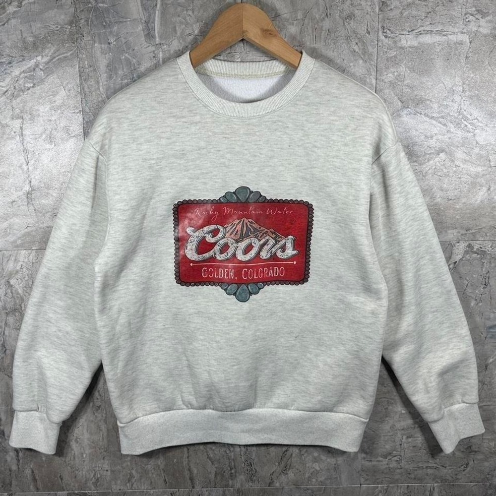 vintage-style grey crewneck sweatshirt Coors Banquet beer Rocky Mountain Water S